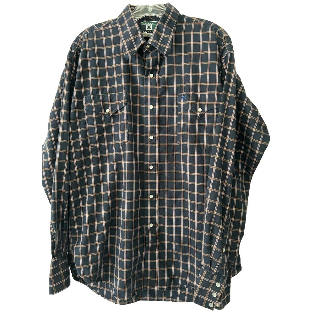 COWBOY‎ EQUIPMENT Size Large WESTERN WEAR XLONG Tail PEARL SNAP Competition Fit